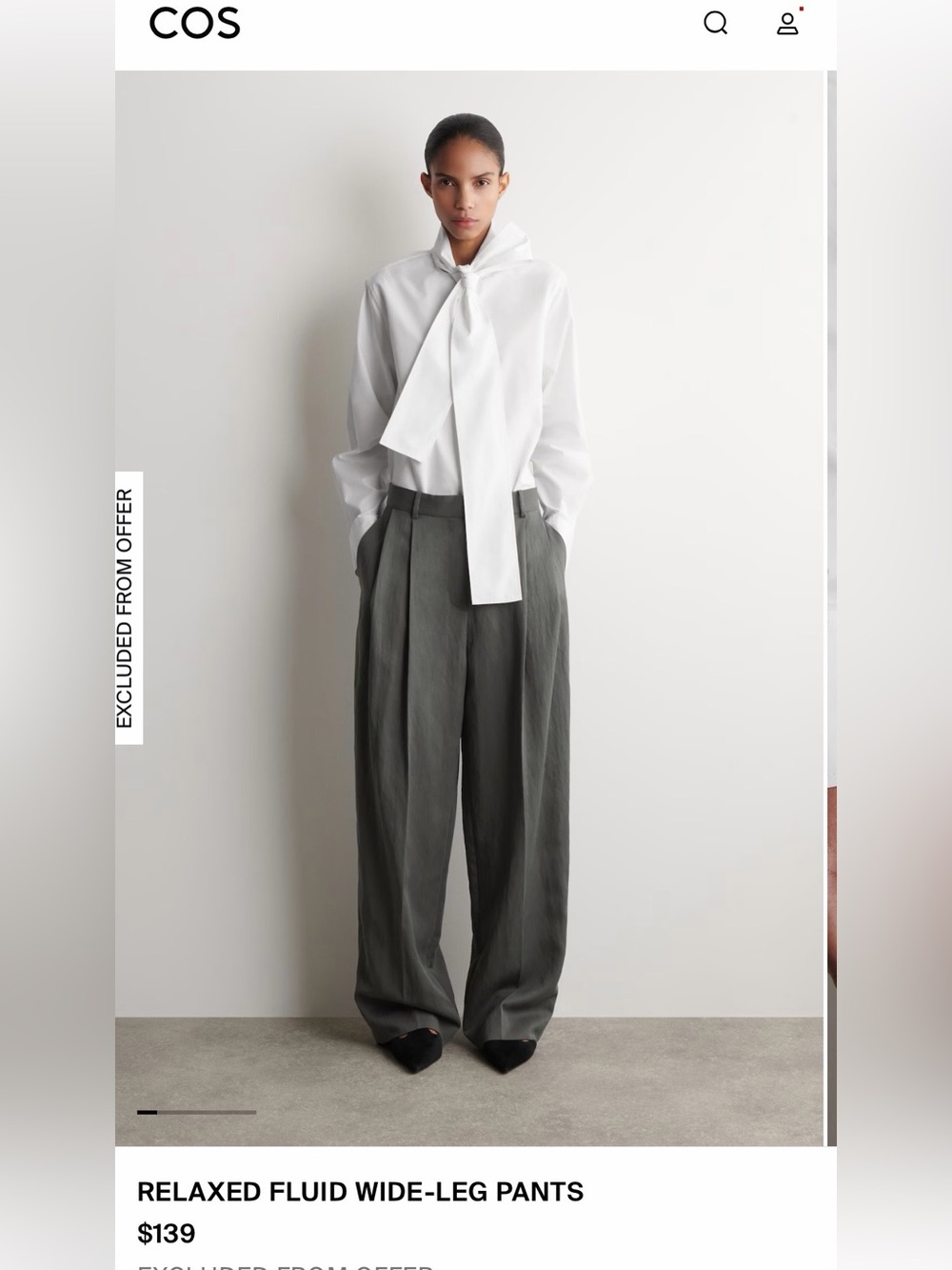COS Wide-Leg Pleated Chinos in Olive Green